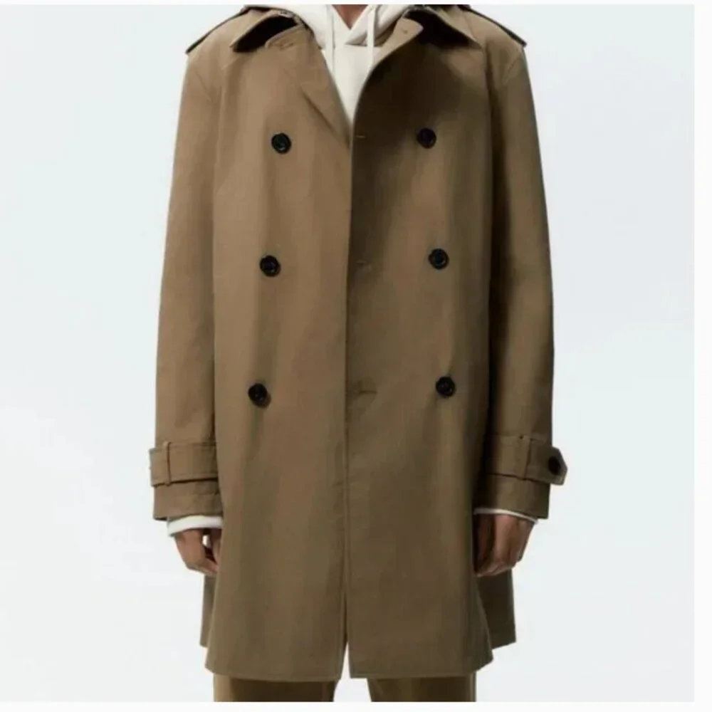 ZARA CAMEL DOUBLE BREASTED BELTED WATER REPELLENT SHORT TRENCH COAT